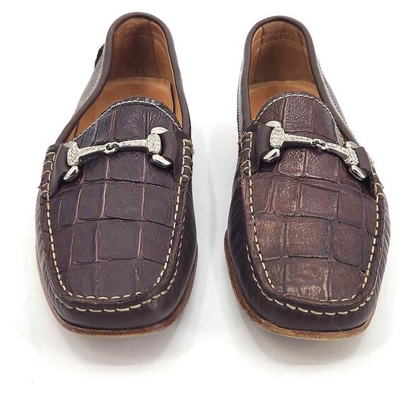 Maggio & Rossetto Brown Leather Croc Embossed Loafers Flats Womens Shoe Size 6 - Picture 5 of 8
